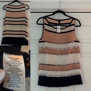 Navy, Pink & Cream Fringe Blouse